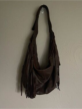 Vintage Boho Brio Brown Leather Slouchy Hobo Shoulder Bag Purse